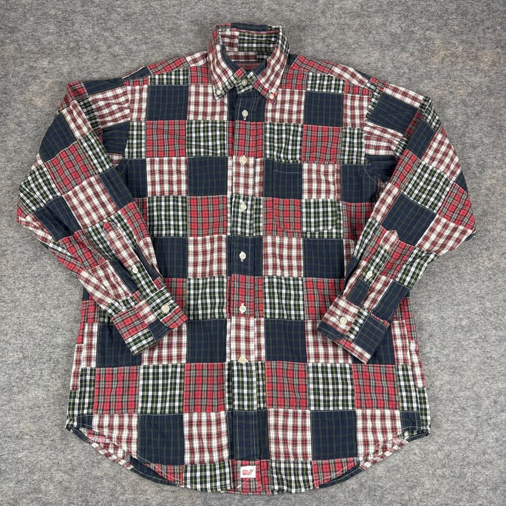 Vineyard Vines Murray Shirt Long Sleeve Patchwork Plaid Cotton Mens Medium M